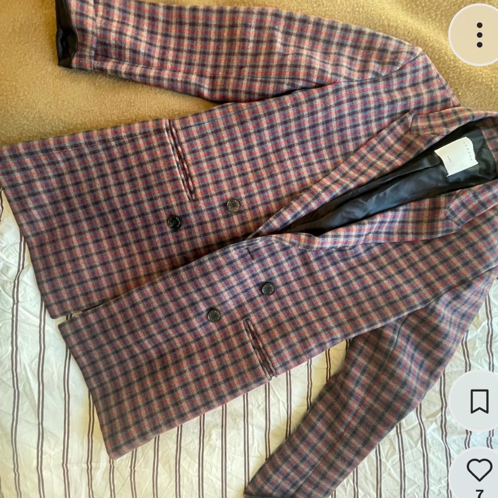 Sandro Plaid Wool Blend Double-Breasted Toms Blazer.